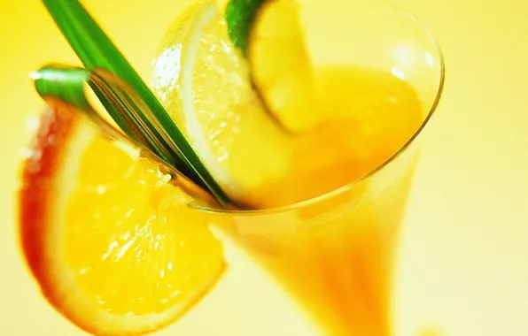 Macro, yellow, lemon, cocktail, glass, orange, lime, drink