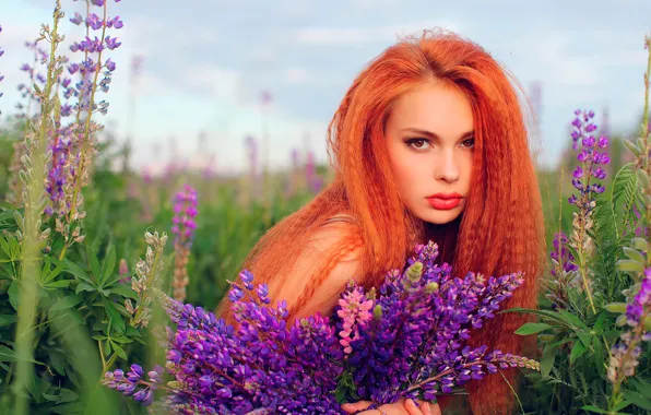 Picture look, flowers, Maria, redhead