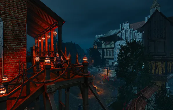 The city, Sword, Warrior, Armor, the middle ages, The Witcher, The Witcher, Geralt