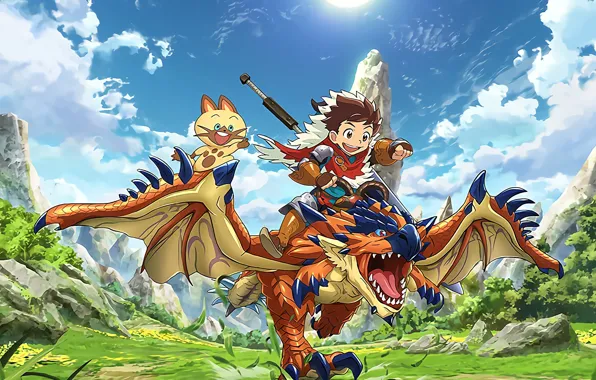 Sword, game, happy, armor, sky, nothing, anime, cloud