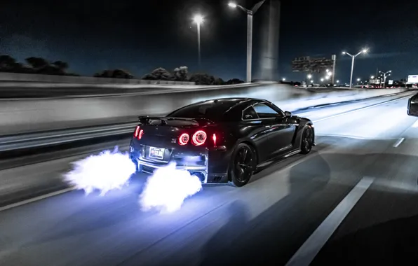 GTR, Nissan, Flame, Night, R35, Backside