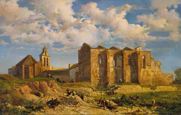 The sky, clouds, landscape, people, picture, Ramon Marti-and-Alsina, The ruins of the Church of Sant …