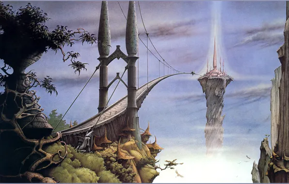 Bridge, tower, picture, Rodney Matthews