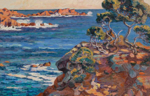 Sea, landscape, rocks, picture, Arman Hyomin, Armand Guillaumin, The sea Coast at Agay