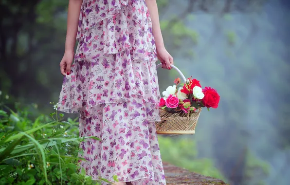 Picture girl, flowers, background