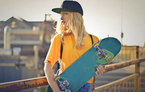 City, girl, fashion, hat, beautiful, beauty, blond, bag