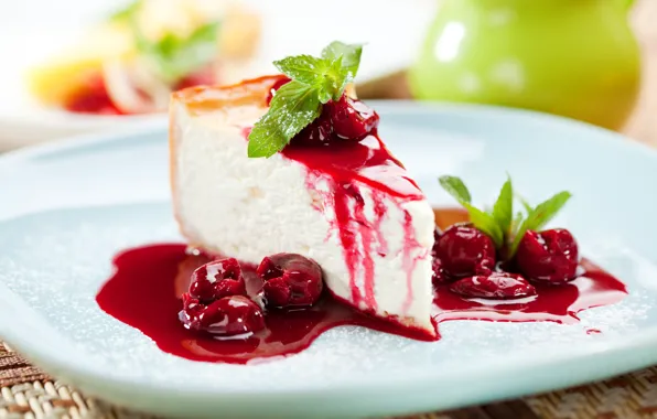 Cherry, mint, cheesecake