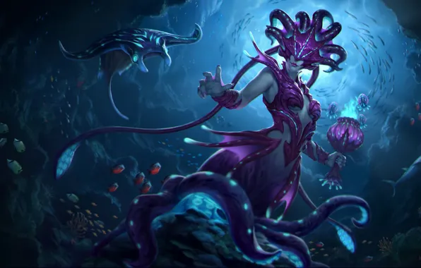 Fiction, Medusa, fish, smite, Depths, girl art, Nox, atlantis skin