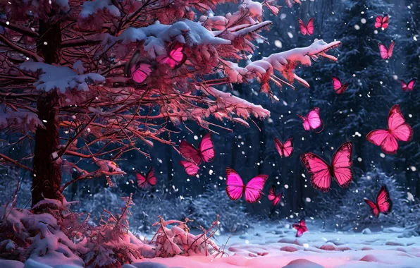 Butterfly, Pink, Art