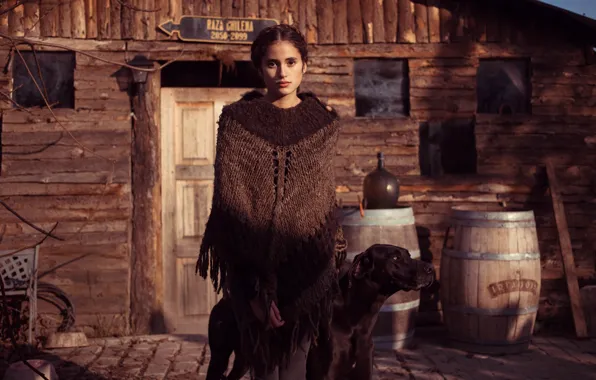 Girl, dog, look, Chile, poncho, Mihaela Noroc