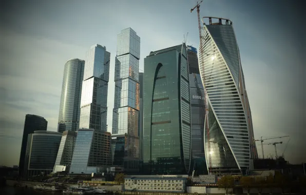 The sky, the city, river, home, Russia, Russia, skyscrapers, capital