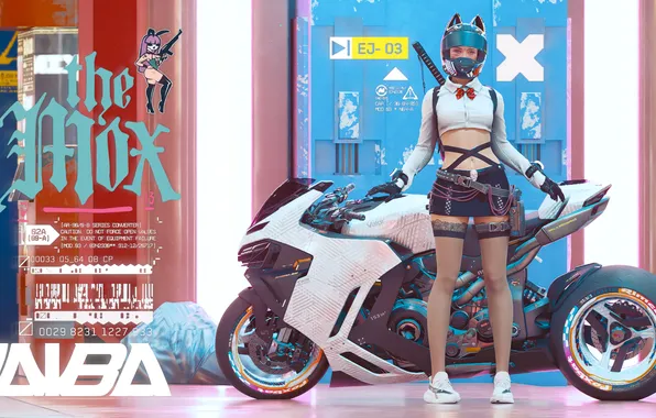 Standing, belly button, looking at viewer, bare midriff, women with motorcycles, video game girls, video …