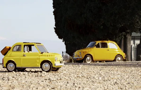 Picture Yellow, LEGO, Fiat 500, LEGO Fiat 500, Toy car, Toy Car