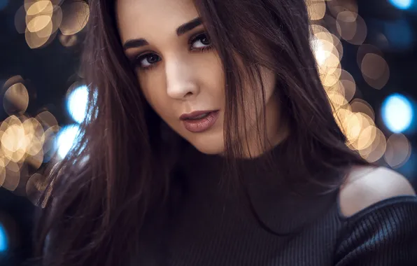 Look, glare, background, model, portrait, makeup, brunette, hairstyle