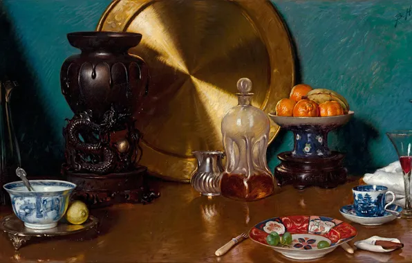 Metal, table, wall, lemon, dragon, glass, bottle, snake