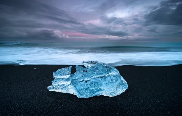 Winter, sea, wave, the sky, clouds, clouds, shore, ice