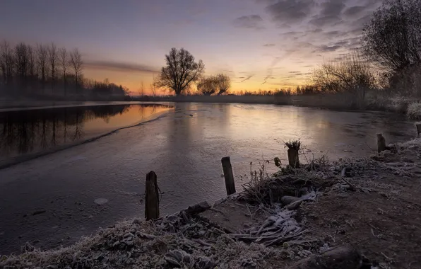Picture winter, night, river