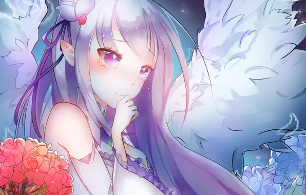 Girl, anime, art, Emilia, Re: Zero kara hajime chip isek or Seikatsu, From scratch