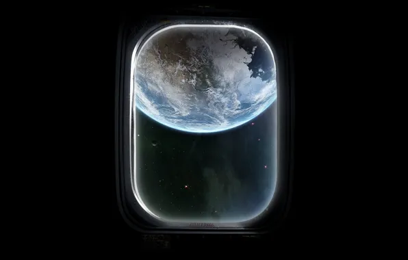 Picture space, spaceship, window, planet