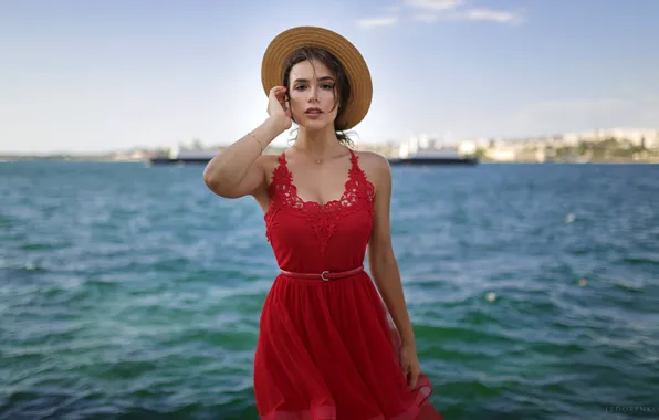 Sea, look, pose, model, portrait, hat, makeup, figure