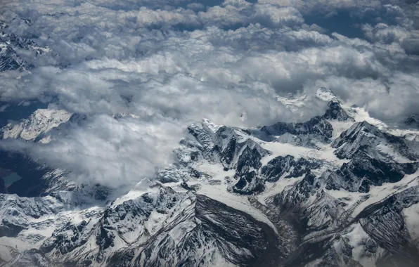 Clouds, landscape, mountains, tops, panorama