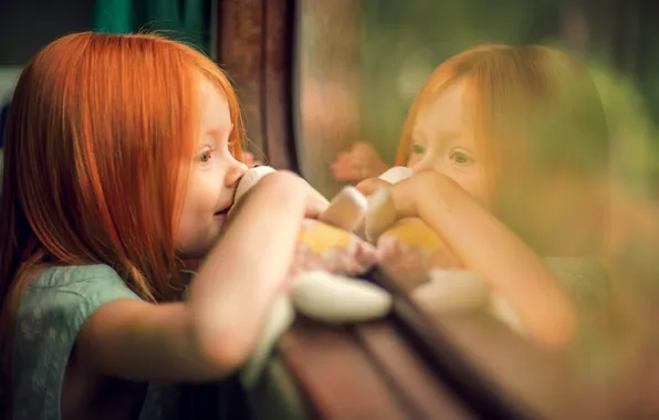 Picture joy, reflection, toy, window, girl
