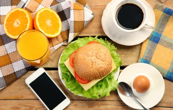 Coffee, Breakfast, juice, sandwich, good morning