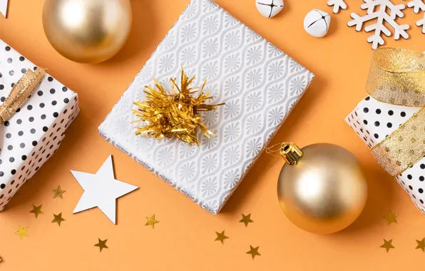 Balls, background, gift, balls, new year, Christmas, stars