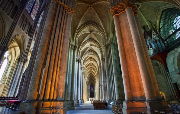 Picture France, Cathedral, column, the nave, Reims