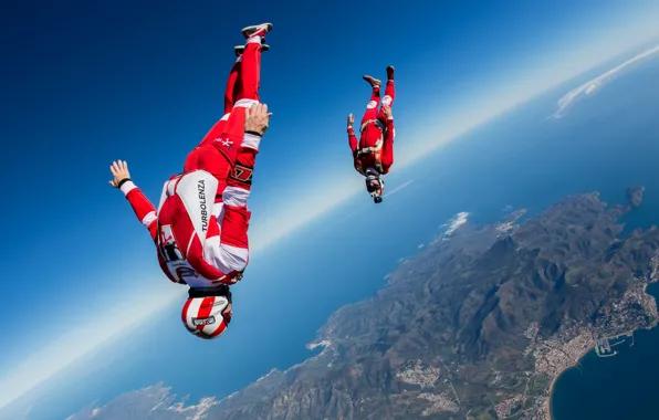 Flying, freestyle, training, skydiving, skydivers, headdown, extreme sport, freefly