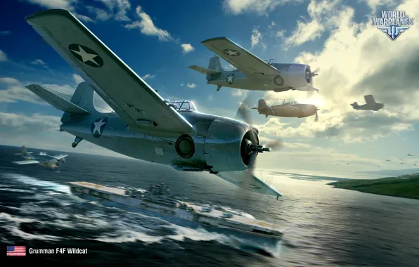 The sky, USA, Wargaming.net, World of Warplanes, Grumman F4F Wildcat
