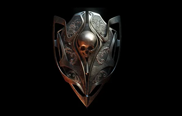 Skull, Black background, Shield, Anas Asghar