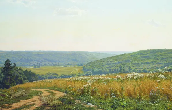 Picture oil, Canvas, Russian nature, Andrey GERASIMOV, Fields and forests in the vicinity of alexina