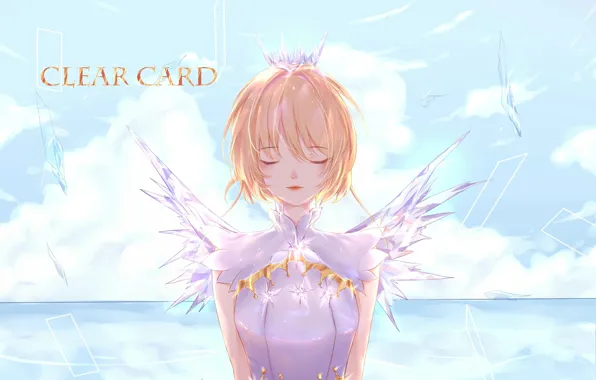 Girl, clouds, Card Captor Sakura, Sakura - collector cards