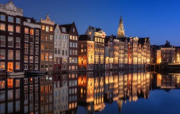 Water, reflection, building, home, Amsterdam, channel, Netherlands, Amsterdam