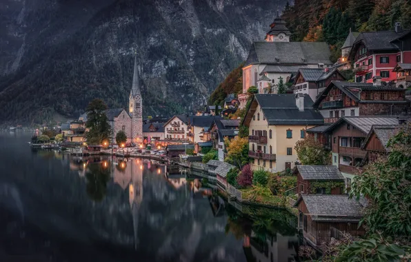 Mountains, lake, reflection, building, home, Austria, Alps, Austria