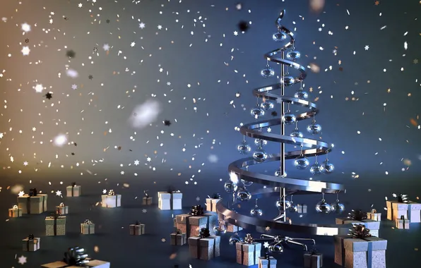 Decoration, lights, creative, balls, steel, spruce, stars, gifts