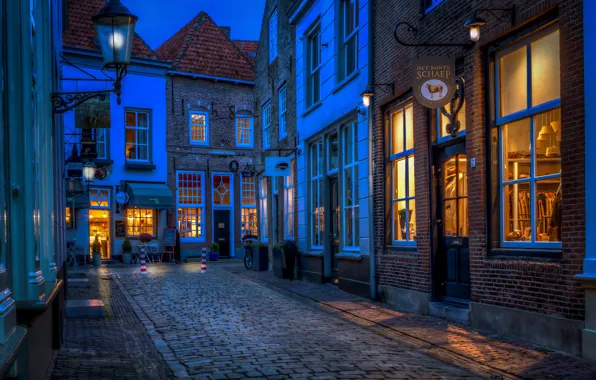 Night, street, HDR, lights, Netherlands, Netherlands, Heusden