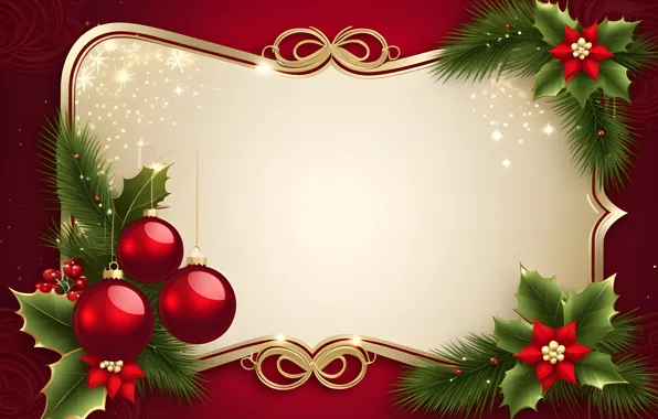 Balls, branches, pattern, graphics, Christmas, red, New year, needles