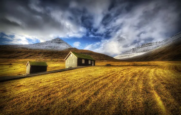 Picture autumn, grass, landscape, mountains, house