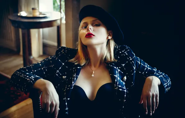 Look, pose, smoke, glamour, blonde, pendant, neckline, table