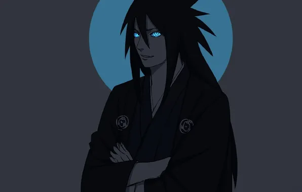 Picture crossed arms, grey background, rinegan, Naruto shippuuden, rasengan, Power Uchiha, burning eyes, Madara Uchiha
