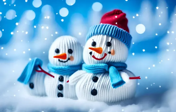 Winter, snow, smile, toys, Christmas, New year, snowmen, snowman