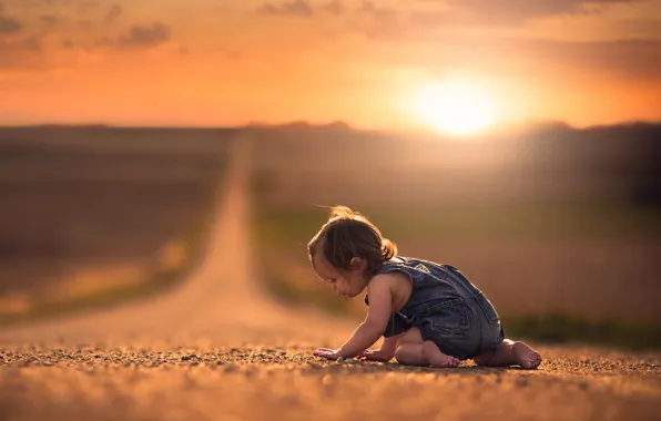 Road, space, girl, child, bokeh