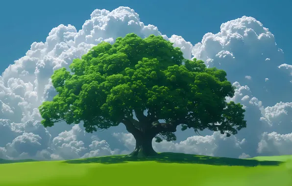 Picture landscape, clouds, tree, AI art