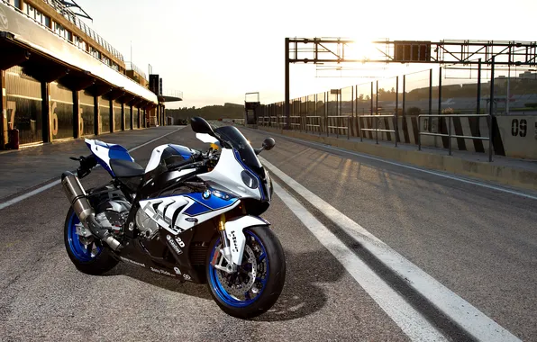 Picture sunset, bmw, BMW, motorcycle, white, bike, racing track, supersport