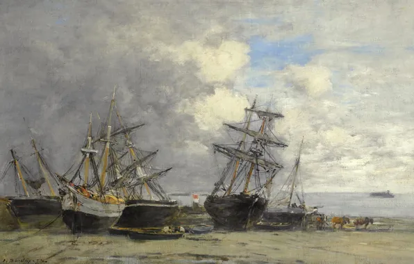 Landscape, picture, Eugene Boudin, Eugene Boudin, Saint-Quay-Portrieux. Ships on the Sand