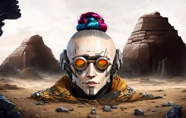 Mountains, desert, head, glasses, the beam