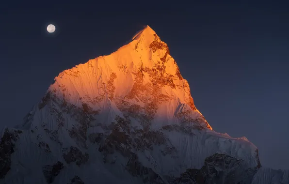 Picture mountain, shadow, The moon, moon, mountain, shadow