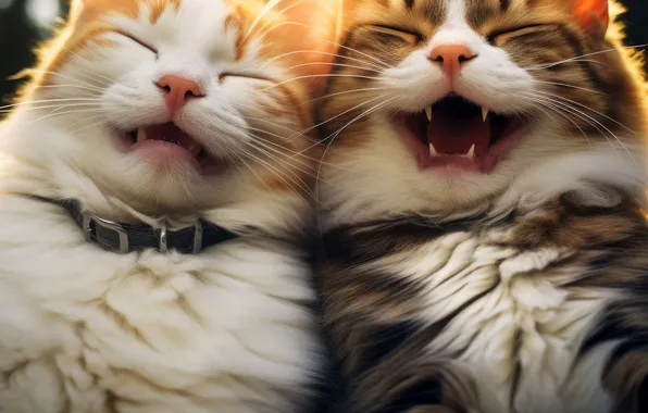 Cats, Two, Muzzle, Cats, Joy, Digital art, AI art, The Art of Artificial Intelligence